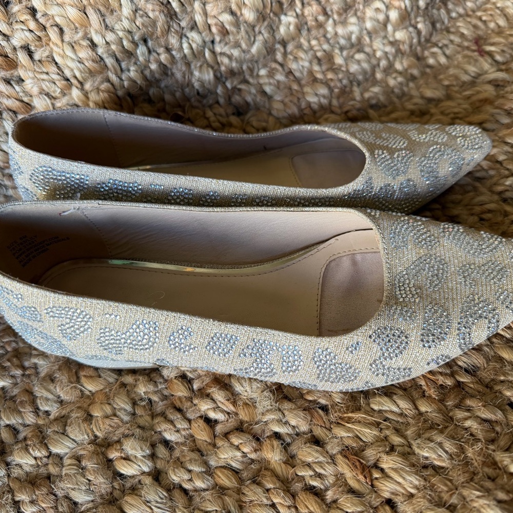 Carolyn trucker pumps Beige and Silver Women's low Heels beaded #8 - Picture 2 of 10